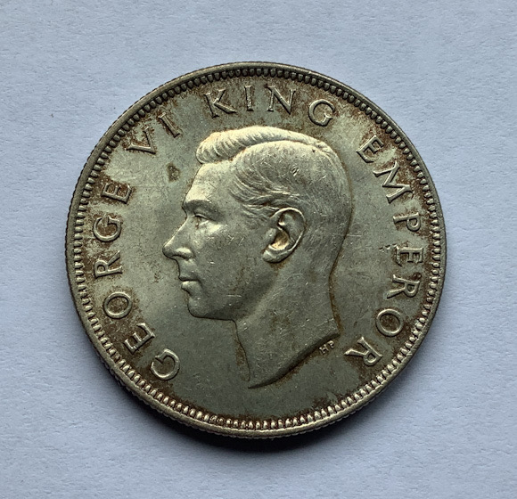 Higher grade 1946 New Zealand Half Crown coin .500 silver